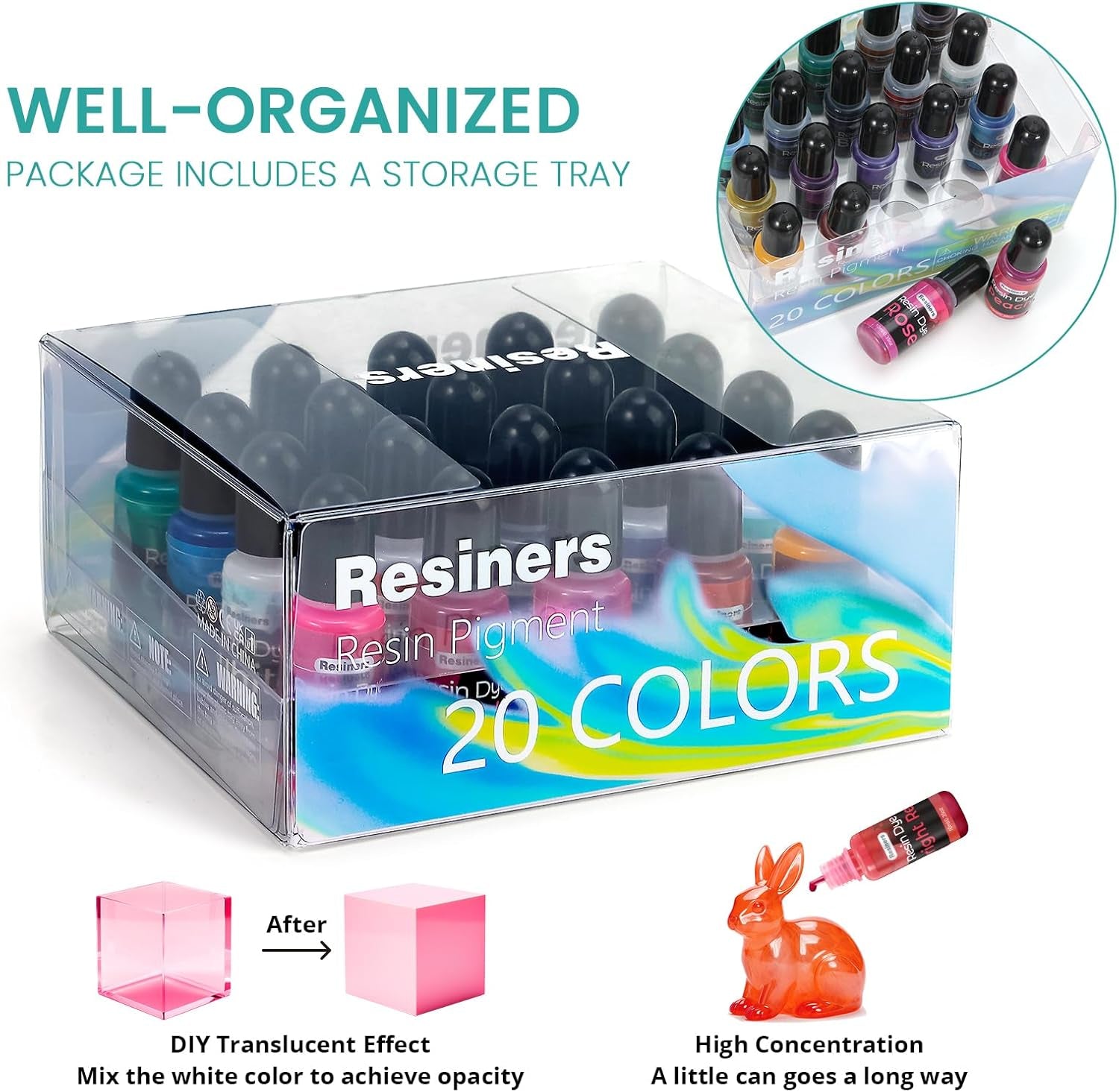 Epoxy Resin Dye - 20 Colors Resin Pigment Paste, Liquid Translucent UV Resin Color Concentrated Colorant Set for Candle Making, Soap Making, Jewelry Making, Paint, DIY Art Crafts - 10Ml Each