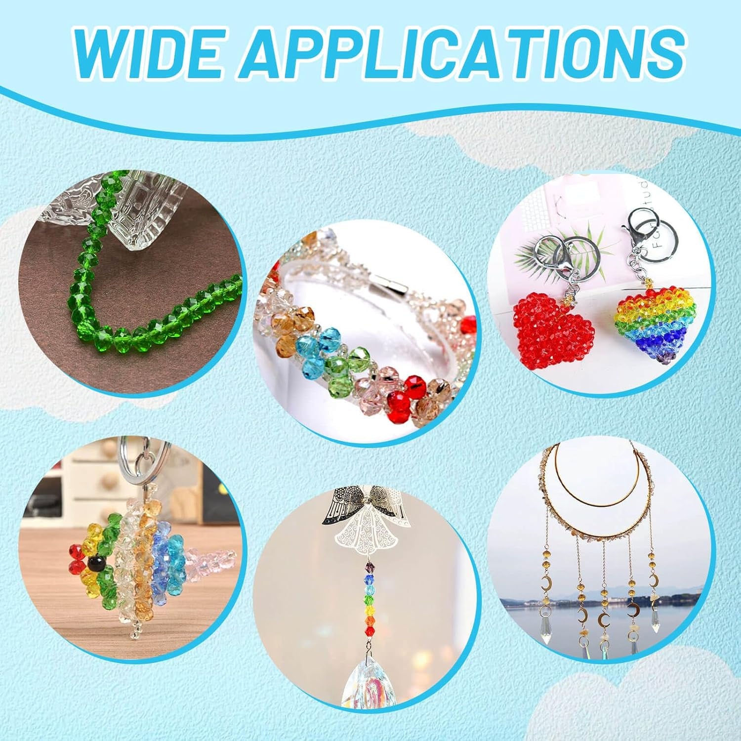 2000 Pcs Briolette Crystal Glass Beads for Jewelry Making, Rondelle Crystal Beads for Crafts and Suncatchers, 10 Coloers, 3 Sizes(4Mm, 6Mm, 8 Mm)