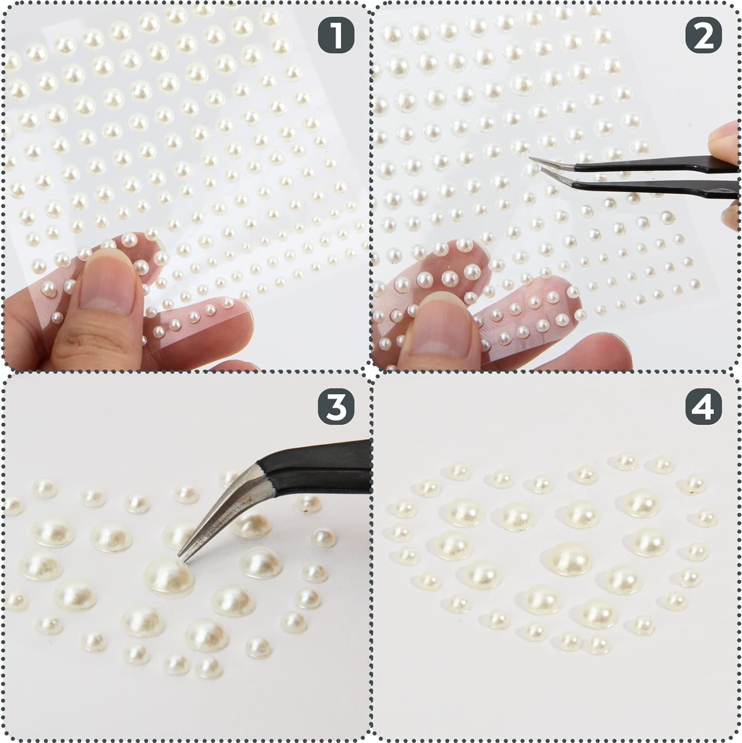 2475 PCS Pearl Stickers Self Adhesive,  4 Size Stick on Makeup Pearl Gem White Jewel Decor for Face, Body, Nail, Hair, Phone Art Craft Scrapbooking Embellishments Assorted Size 3Mm/4Mm/5Mm/6Mm