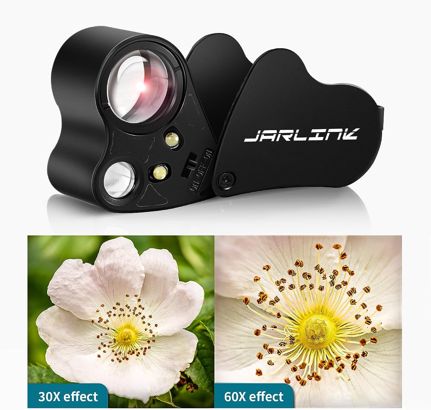 30X 60X Illuminated Jewelers Loupe Magnifier, Foldable Jewelry Magnifier with Bright LED Light for Gems, Jewelry, Coins, Stamps, Etc