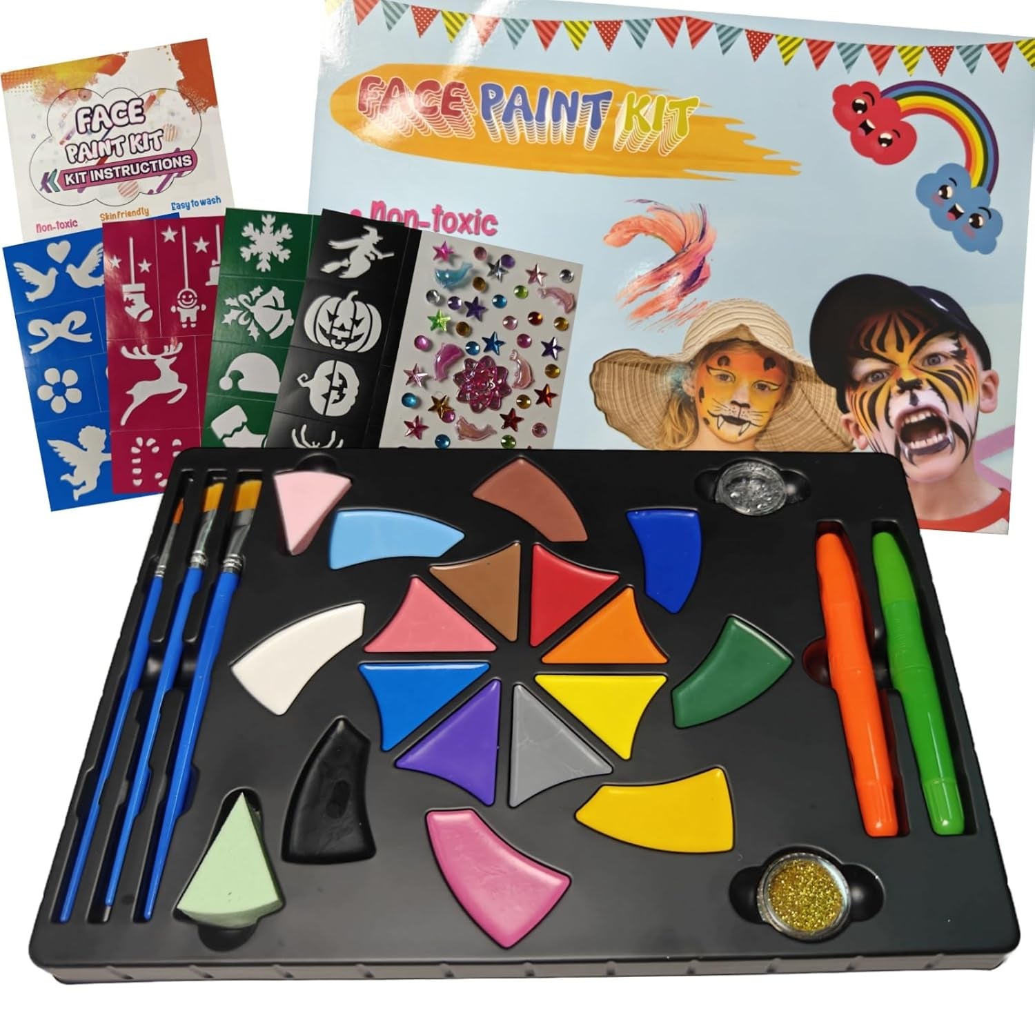Face Painting Supplies, Face Painting Kit for Kids, Safe and Easy to Use Face Paint, Non-Toxic and Hypoallergenic Face Painting Kit Professional, Halloween Makeup Kit