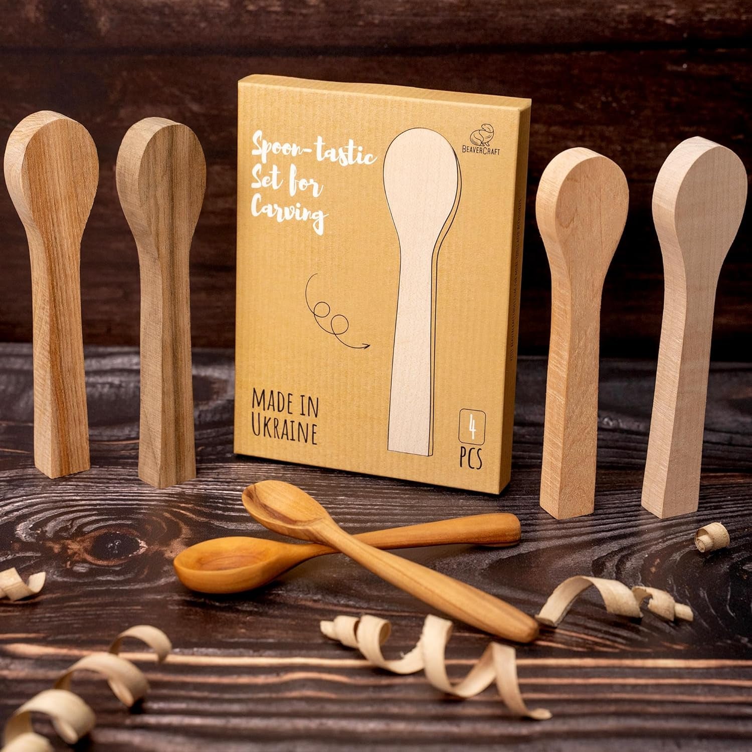 BB3 Spoon Carving Kit Wood Carving Spoon Blank Wood for Whittling Unfinished Wood Blocks Carving Blanks Hobby Wood Carving Blocks Wooden Blank for Carving (Alder, Walnut, Elm, Maple)