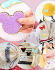 18PCS Colorful Bowknot Mouse Chenille Iron on Patches,  Cute Bow Mouse Head Embroidered Patches Set Sew on Embroidered Applique Patches Gold Trim Iron on Patches for Clothing DIY