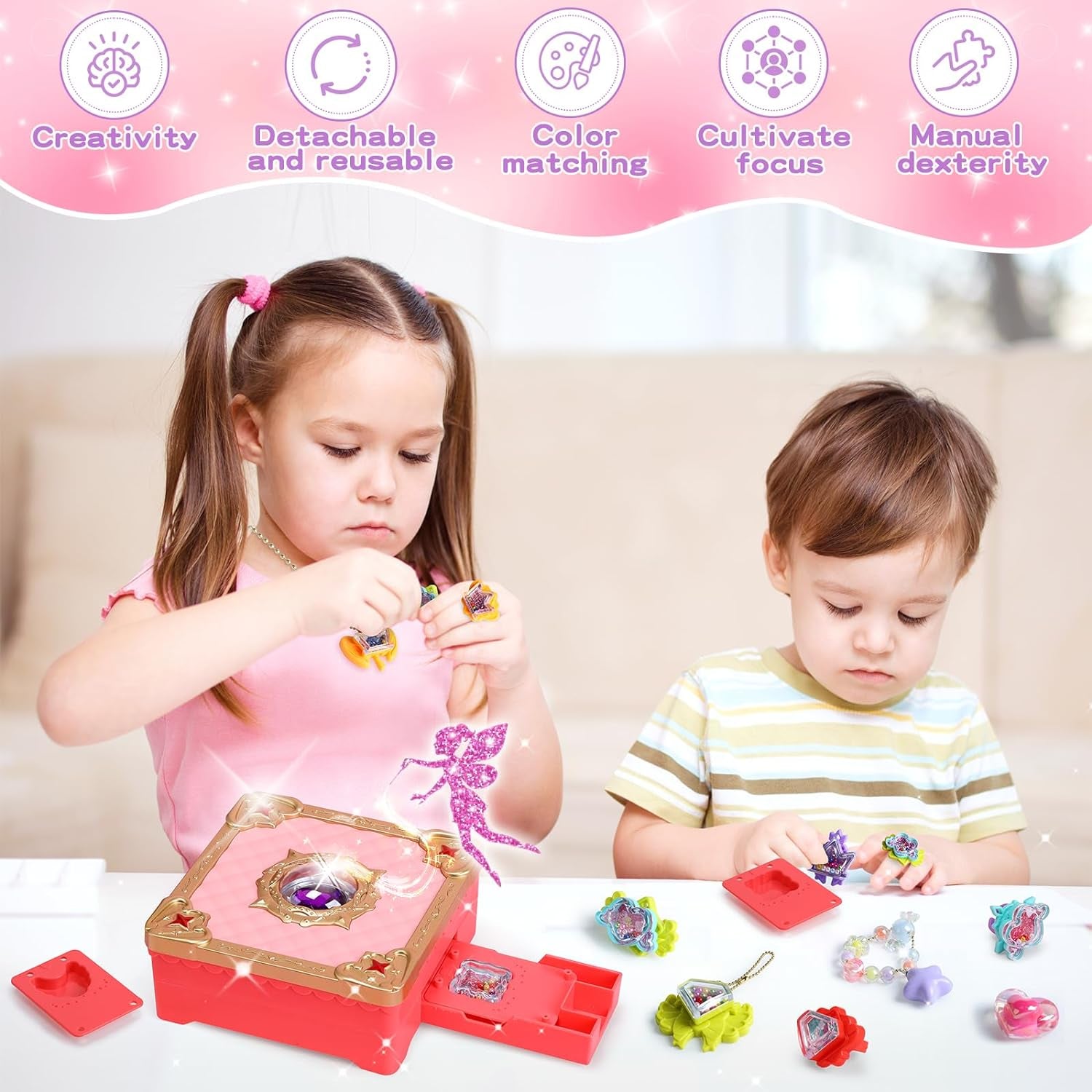 Girl Toys Craft Kit Magic Jewelry Making Kit,Kids DIY Magic Box,3D Magic DIY Kits for Girls 146 Pcs,Little Magic Mixie,Jewelry Craft Kits for Girls Ages 6+,Girls Birthday Gifts