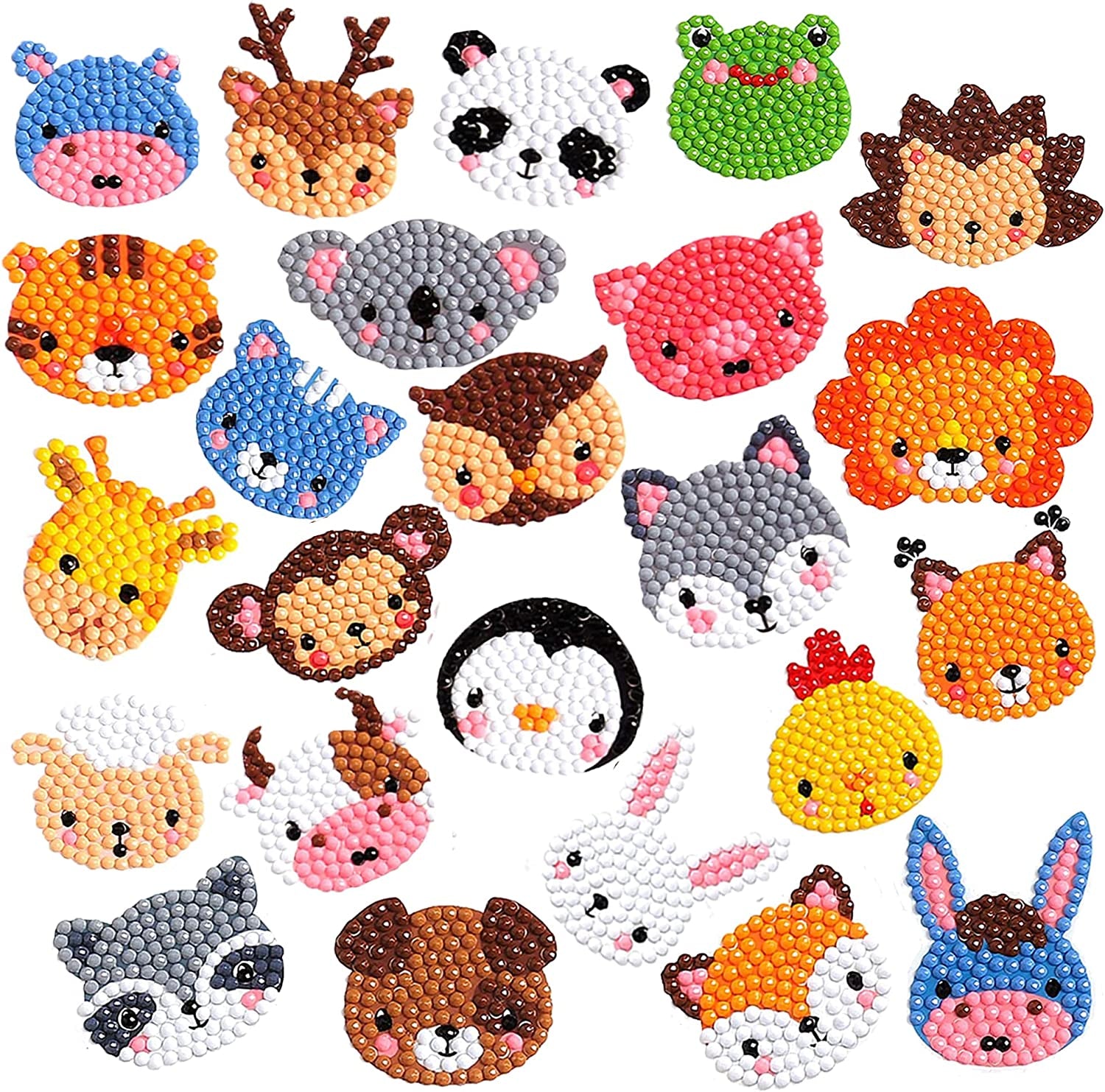 24Pcs Animal Diamond Stickers for Kids, Beginner Friendly Gem Art Kits, Complete Craft Set with Tools, Gift for Birthdays, Holidays