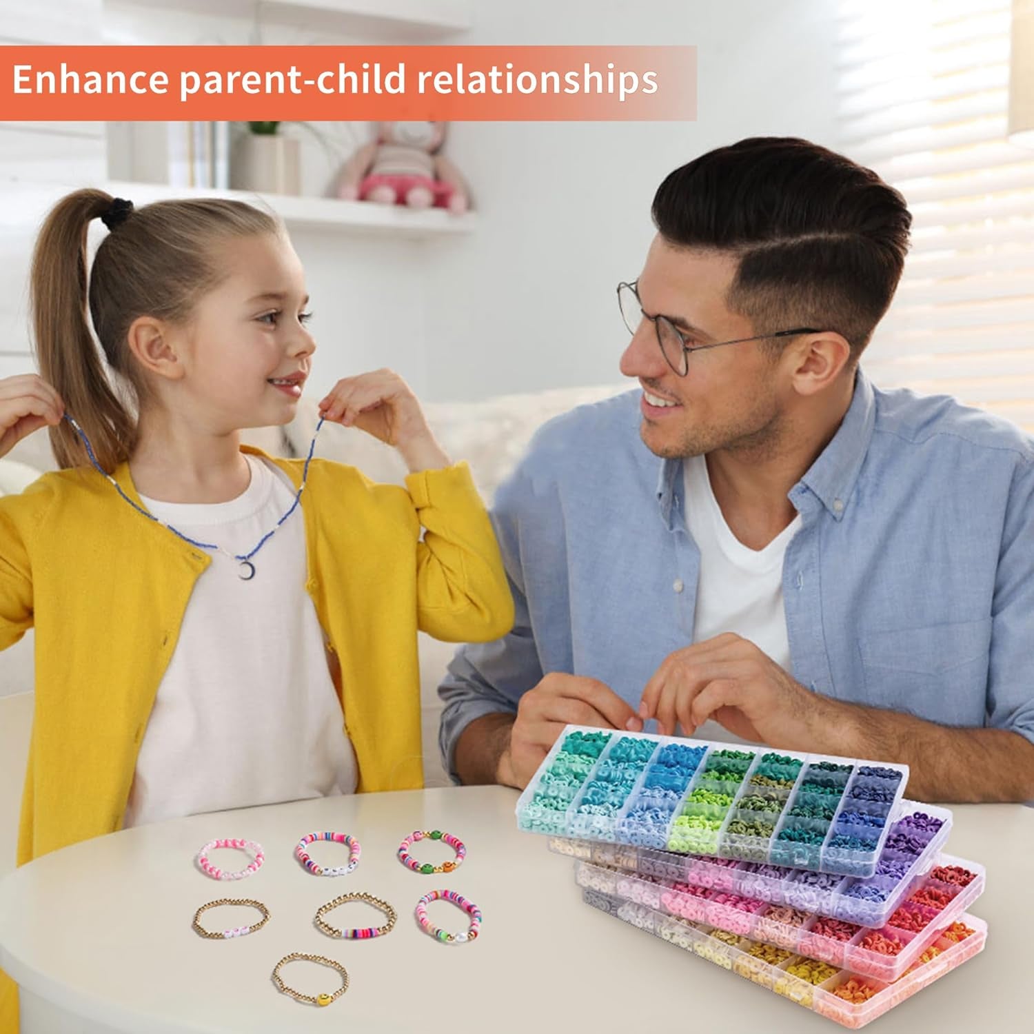 21600 Pcs Clay Beads Bracelet Making Kit, 144 Colors 6 Boxes Polymer Heishi Clay Beads for Jewelry Making, Flat round Beads with Letter Beads Charms Elastic String Gifts for Kids Ages 6+