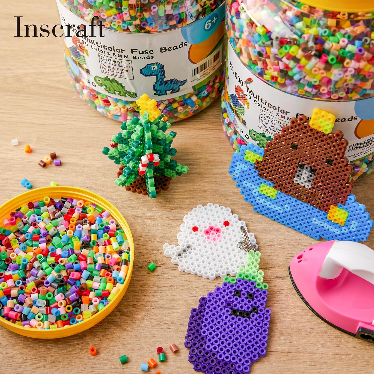 2 Buckets of Fuse Beads, 46,000 Pcs 5Mm Beads for Kids Crafts, 30 Colors Iron Beads with 6 Pegboards, 10 Ironing Paper, 20 Patterns, Gifts for Birthday Christmas, Multicolor Beads Refill Kit