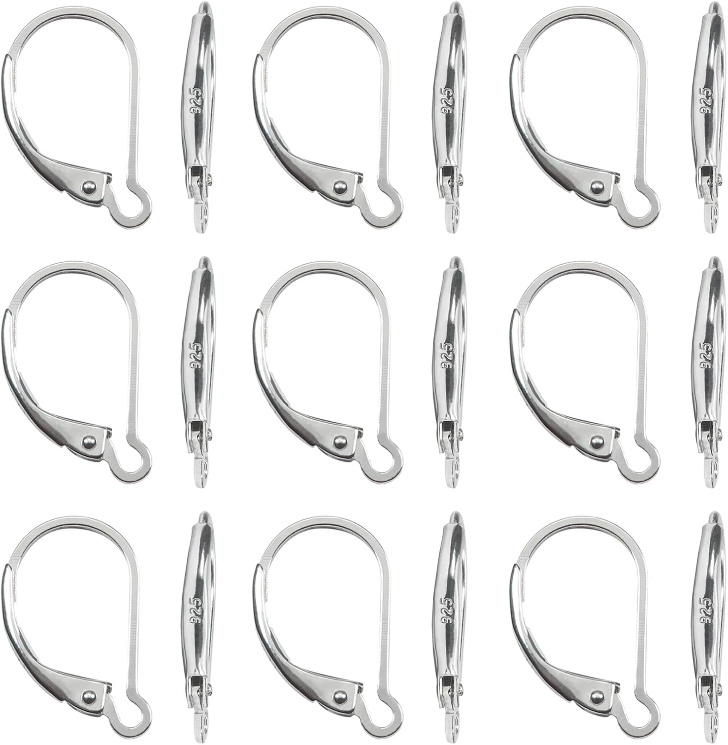 16Pcs 925 Sterling Silver Leverback Earring Hooks Hypoallergenic Interchangeable Dangle Ear Wire 10X16Mm Leverback Earring Findings for Jewelry Making