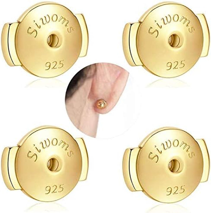 2-Pairs 18K Gold Plated Locking Earring-Back Replacements Secure for Diamond Studs, Hypoallergenic Sterling Silver Backings for Notched Post (0.7～1.0Mm)
