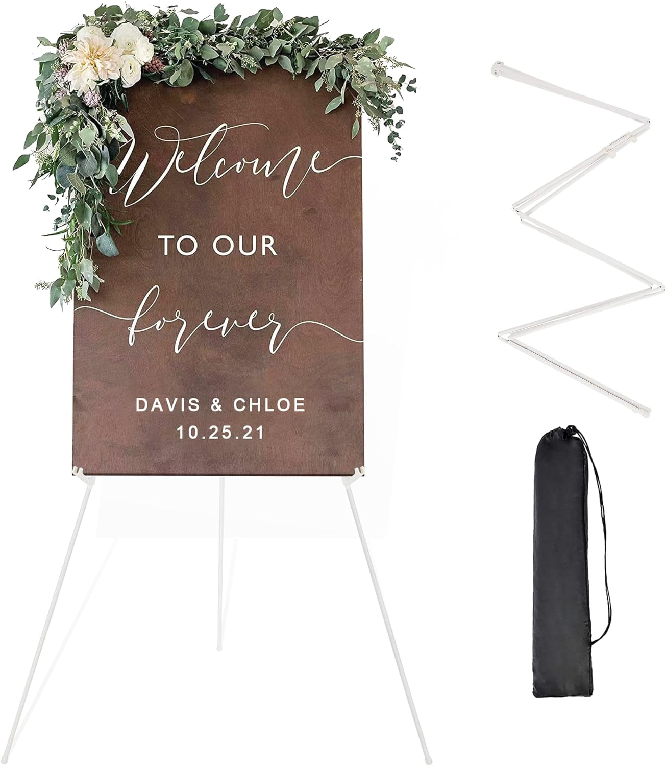 Easel Stand for Wedding Sign Poster 63'' Instant Display Easel for Floor Adjustable Metal Art Easel White