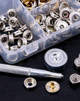 120-Pieces Stainless Steel Marine Grade Canvas and Upholstery Boat Cover Snap Button Fastener Kit with 2Pcs Setting Tool (40 Sets)- Silver