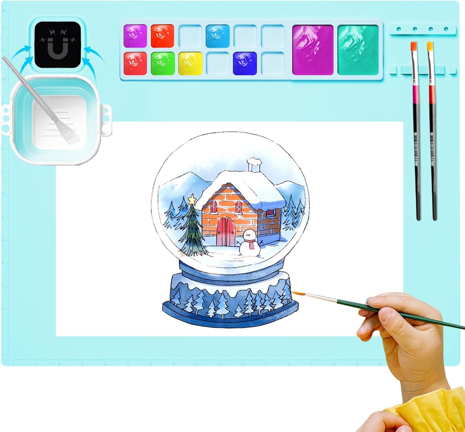Silicone Painting Mat, 20&quot;X16&quot;Silicone Art Mat for Kidswith 1 Water Cup ，Craft Paint Brush Cleaner Tool，Diy, Clay, Play Doh（Pink）…
