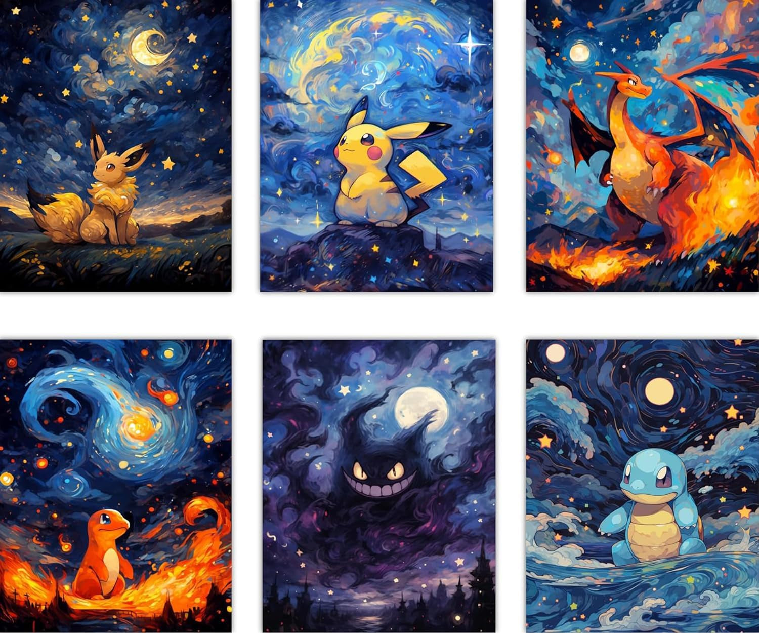 6 Pack Anime Diamond Painting Kits for Adults, Starry Night 5D DIY Full Drill Beginners Cartoon Diamond Art Kits for Anime Lovers Room Bedroom Living Room Bathroom Wall Decor 12X16 Inch