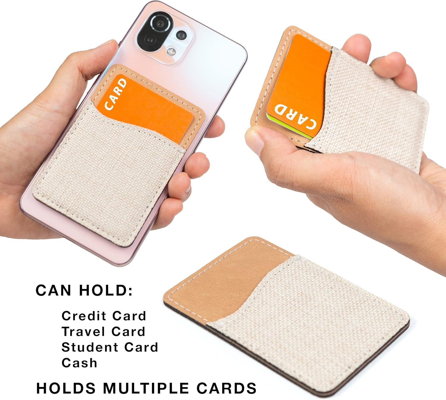 Sublimation Blanks Phone Wallet - PU Leather Card Holder for Back of Phone Stick on Iphone Android HTV Friendly DIY Blanks for Vinyl Projects (Beige Polyester Burlap)