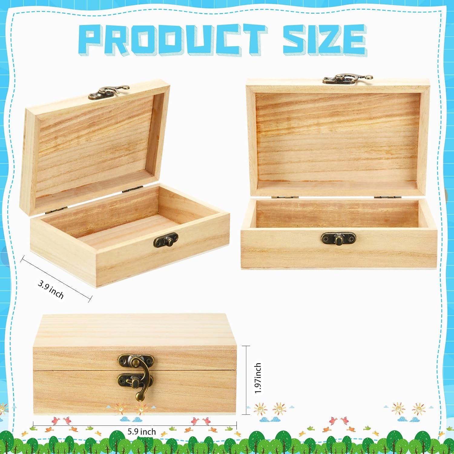Unfinished Wooden Box with Hinged Lid Wood Small Craft Unpainted Box Jewelry Keepsake Rectangle Box Treasure Gift Storage Box for DIY Craft Home Storage Art Project, 6 X 4 X 2 Inch(18)