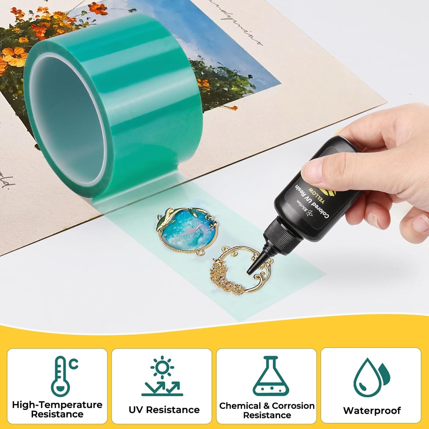 UV Resin Tape for Epoxy Resin Molding, 2.5IN W X 108FT L Resin Tape, 392℉ Heat Resistant Anti-Corrosion, Easy Peel, Epoxy Resin Tape for Jewelry Making, River Table, Deep Pour