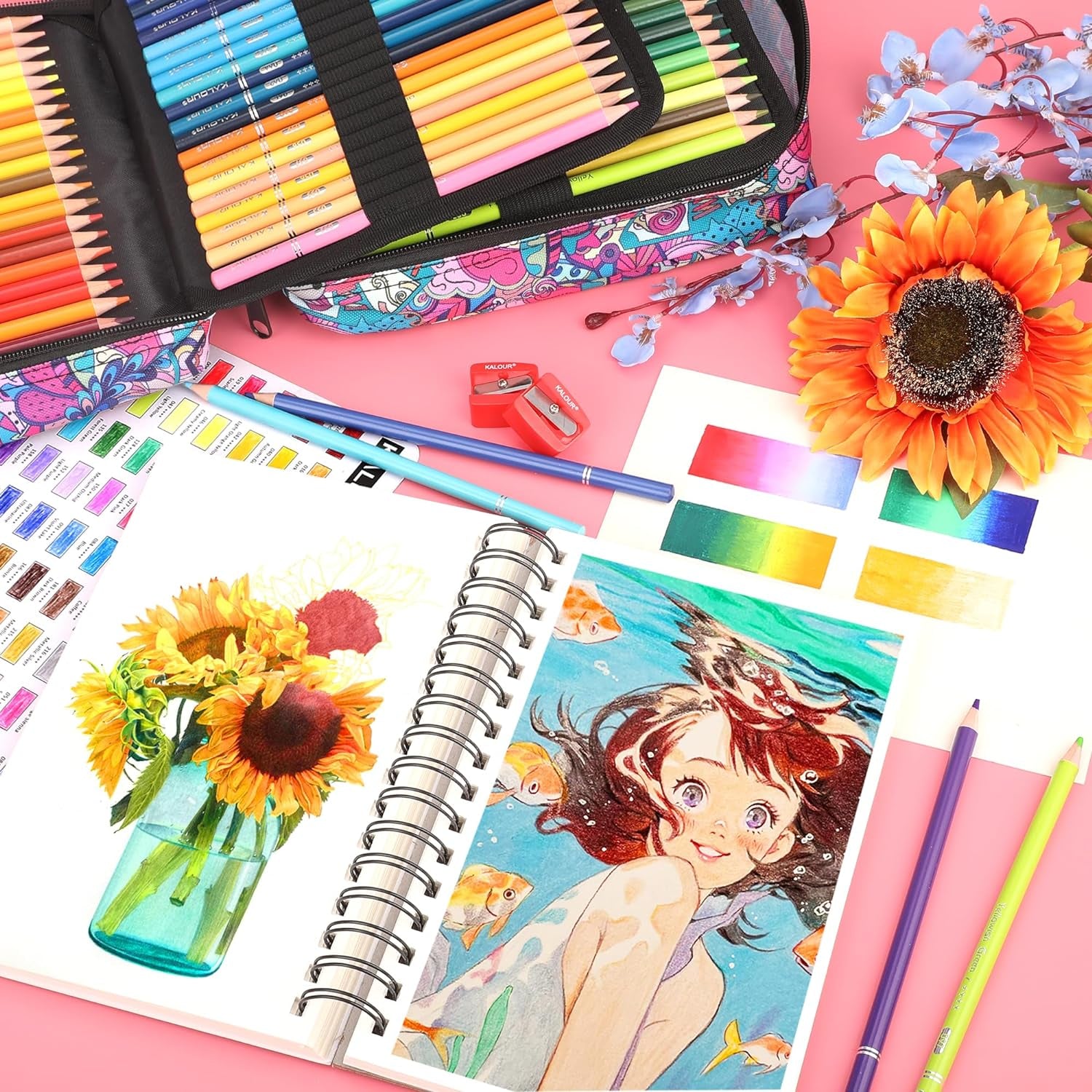 200 PCS Colored Pencils Set for Adult Coloring Books with Tutorial & Color Chart, 180 Artists Colored Pencils, 12 Watercolor Pencils, Art Supplies Gift, Portable Zipper Case