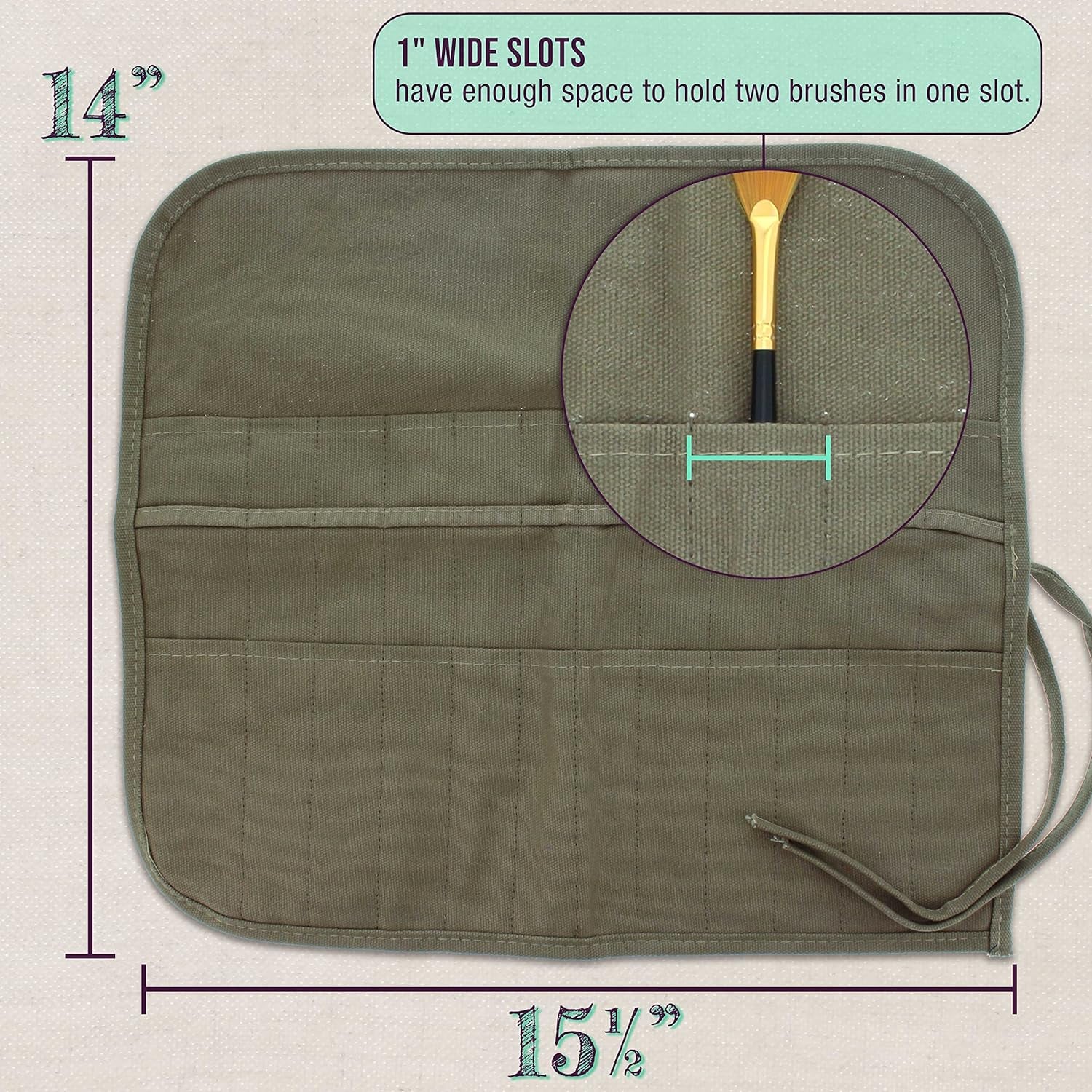 Deluxe Canvas Art Paint Brush Holder & Storage Organizer Roll-Up Case Bag - 24 Slot Pockets Carry Pouch - Protect Artist Acrylic Oil Watercolor Paintbrushes - Store Pencils, Pens Tools