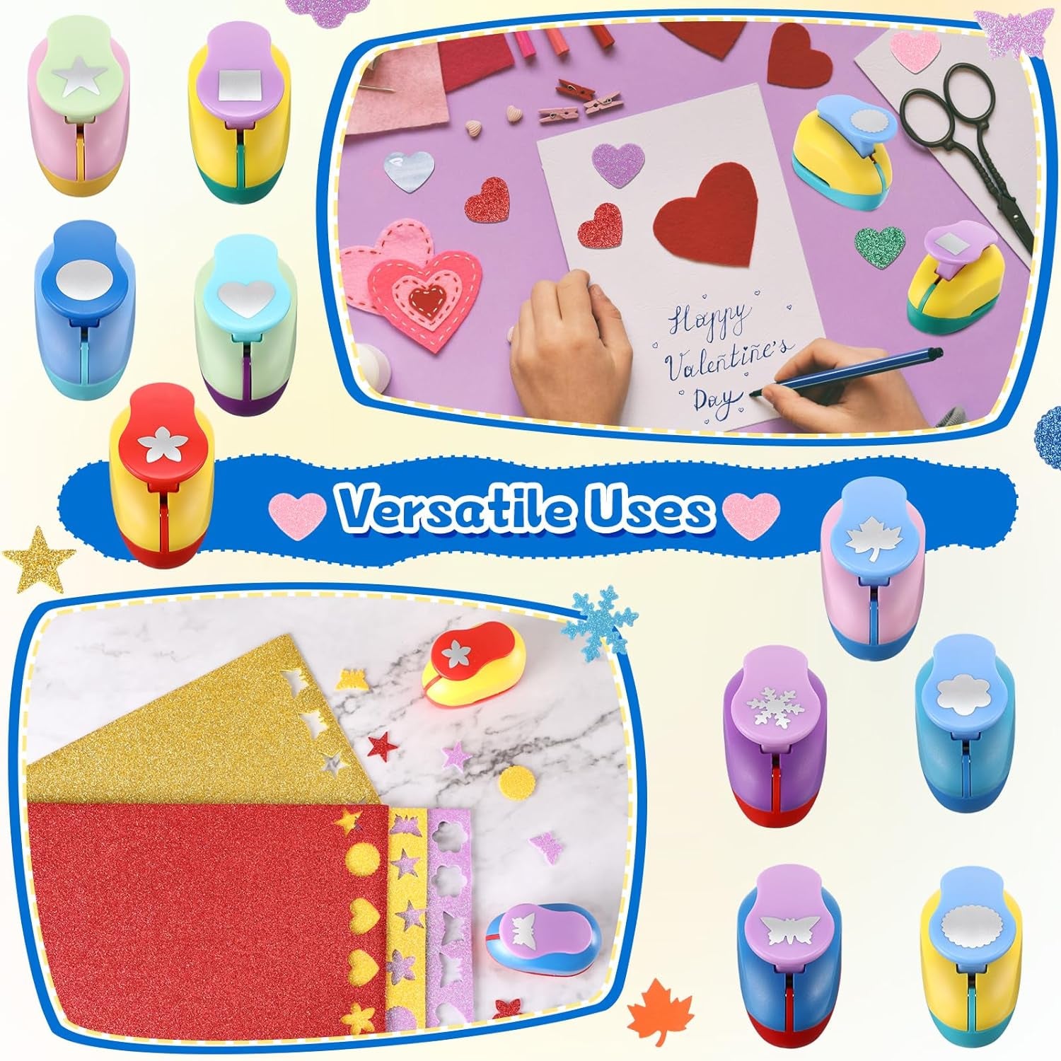 10 Pcs Craft Hole Punch Shapes 1 Inch Paper Punch Hole Puncher for Crafts, Mix Shape Cutters for Paper Crafting Scrapbooking Kids Teacher Office Supplies (Classic)