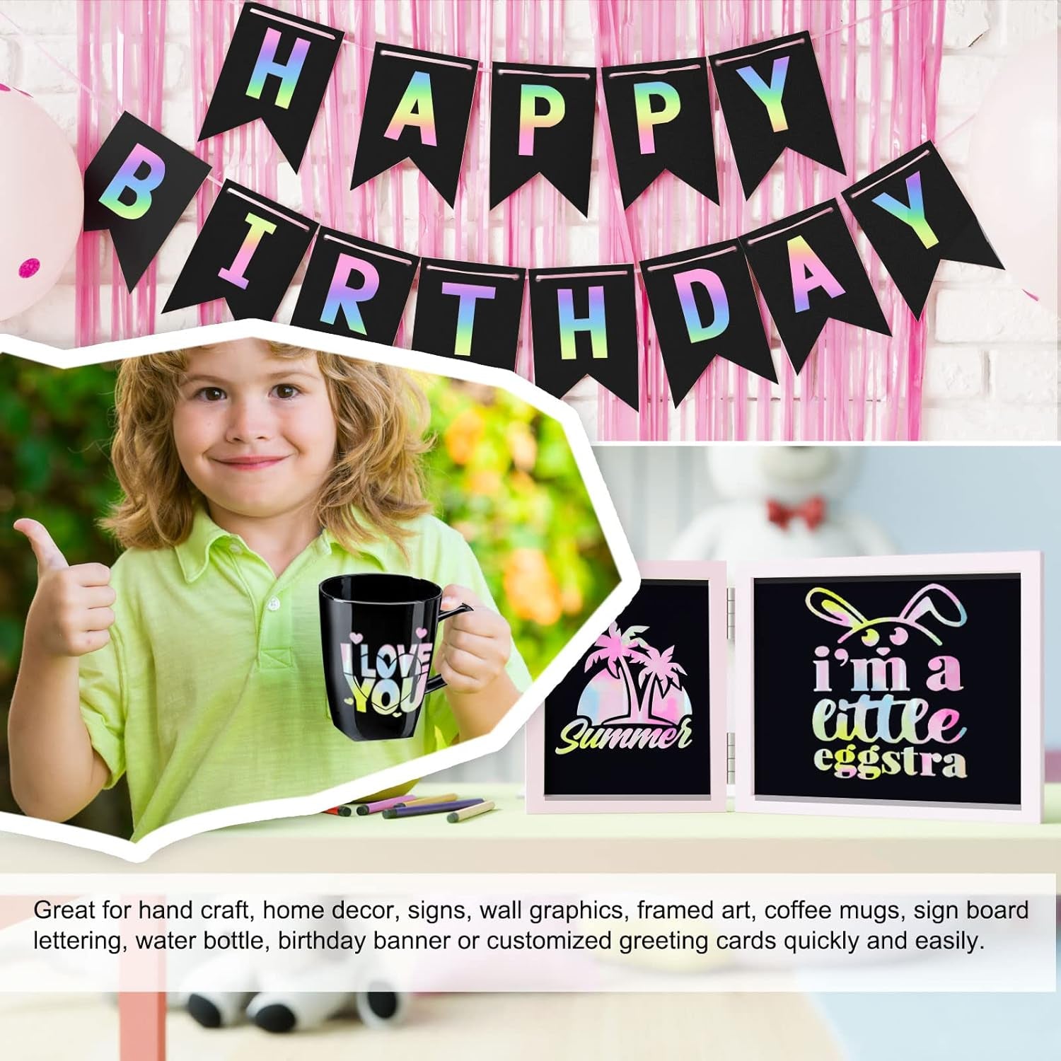 Holographic Vinyl Glossy Candy Color Adhesive Vinyl for Craft Cutter 12" X 5Ft, Pastel Rainbow