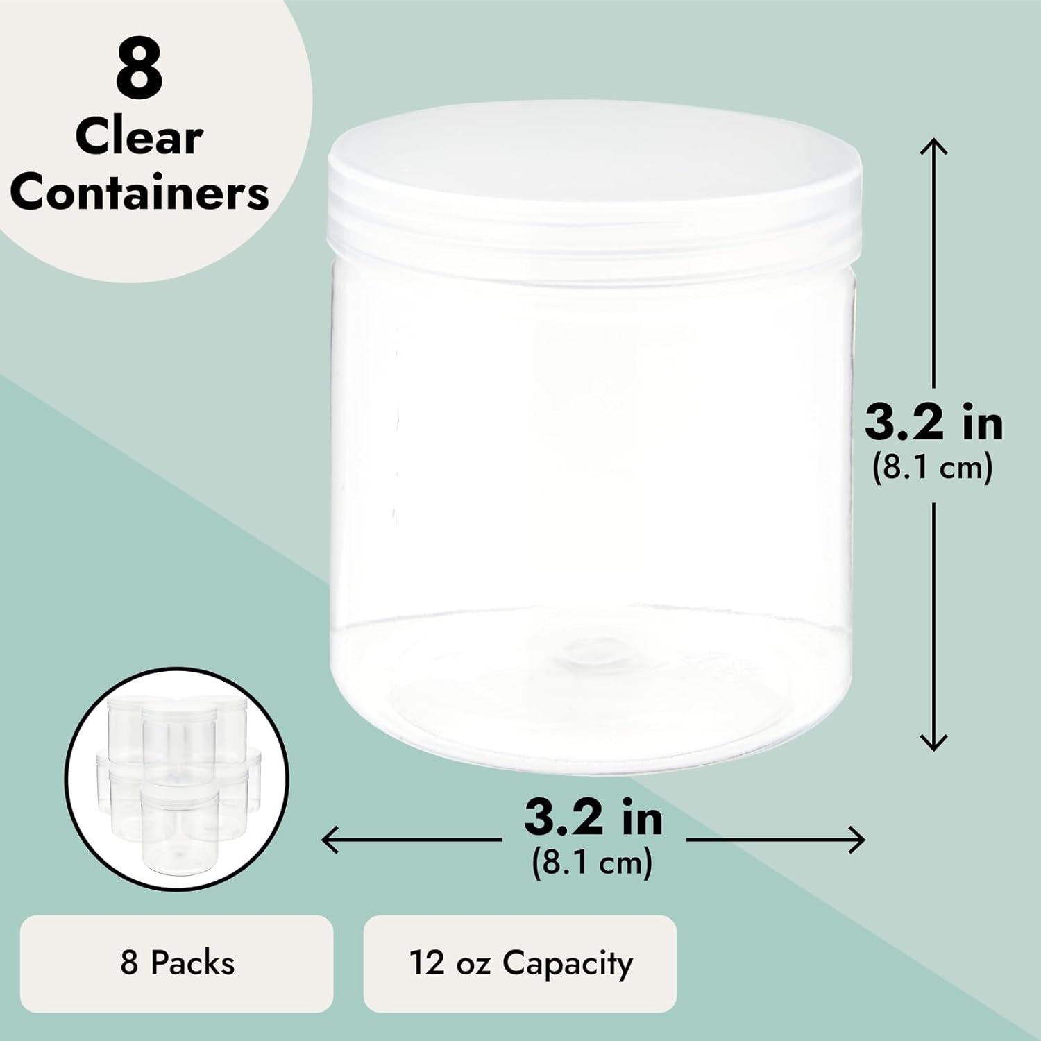 Slime Containers with Lids - 8 Pack Clear Plastic Jars for Kids DIY Crafts (12 Oz)