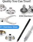 Canvas Snap Kit,  Marine Grade Stainless Steel Snaps, Screw Snaps,Boat Cover Snaps, Carpet Snap Kit with Setting Tool for Boat Cover Furniture (Silver-314Pcs)