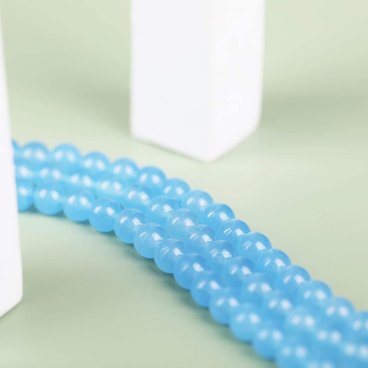 140 Pcs 8Mm Natural Gemstone Beads for Jewelry Making, Sky Blue round Smooth Healing Agate Stone Beads Bulk