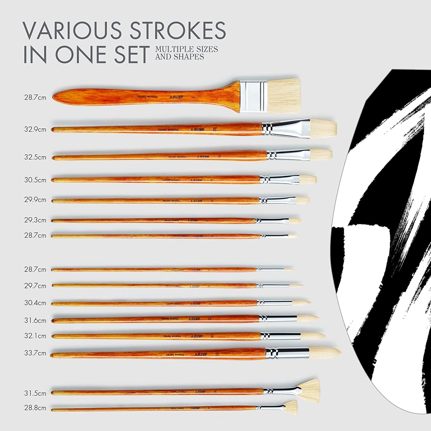 ARTIFY Oil Paint Brushes Set, 15Pcs Professional Natural Chungking Bristle Acrylic Paint Set, Perfect for Oil and Acrylic Painting, Long and Heavy Handle