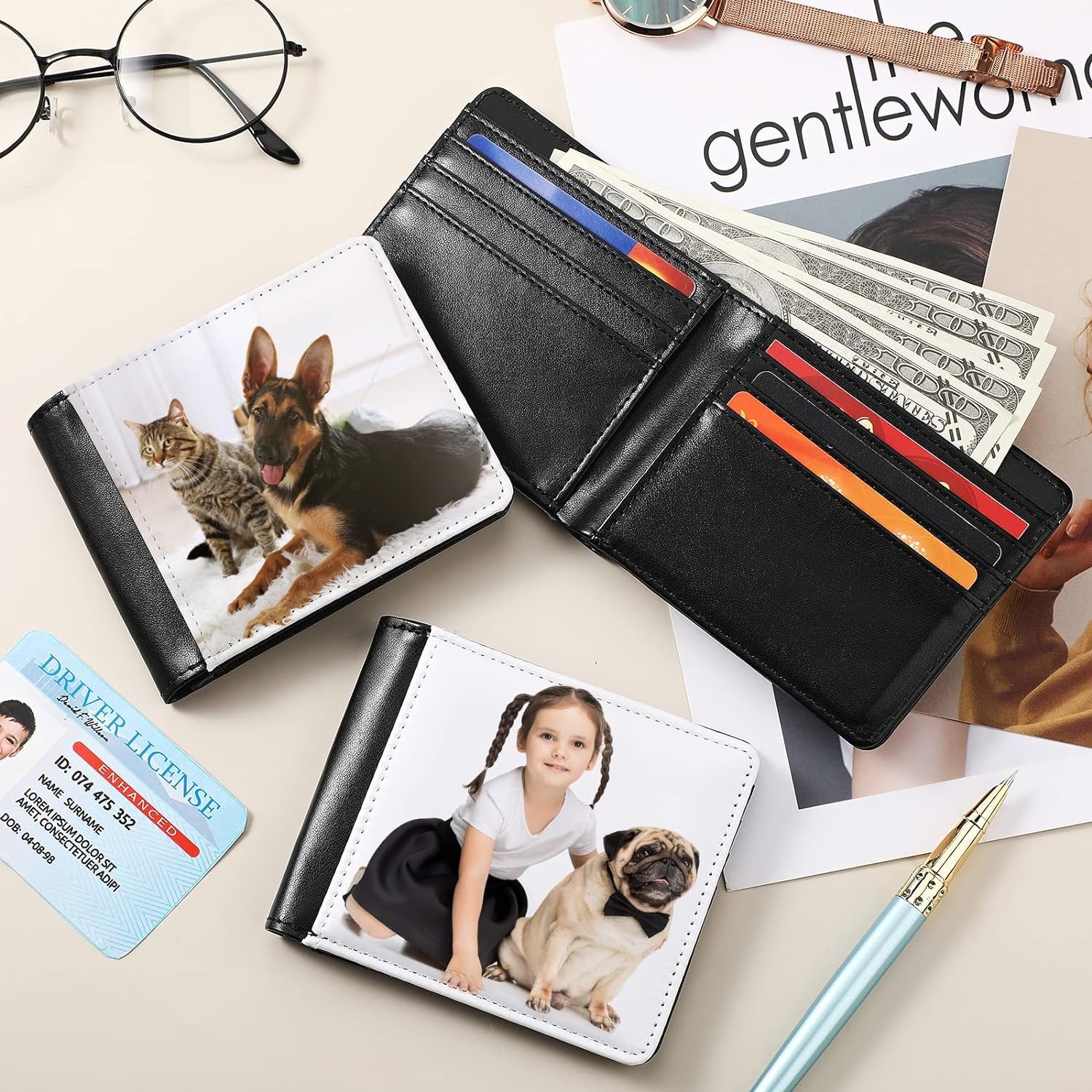 4 Pieces Sublimation Wallet Blank Heat Transfer Wallet Blank Sublimation Wallet DIY Wallet Slim Men Compact PU Leather Wallets with ID Windows and Card Slots for Travel Work Graduation