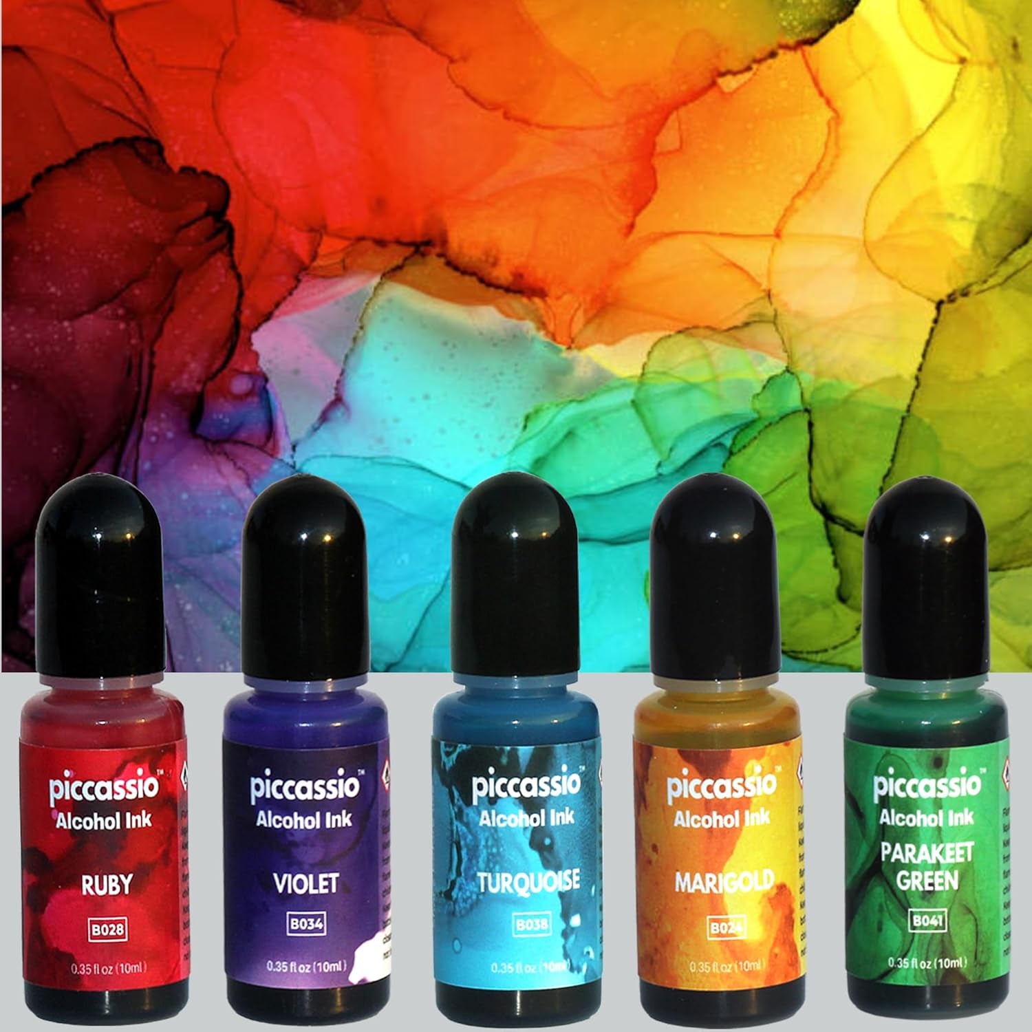 Alcohol Ink Set - New Improved Formula - 24 Highly Saturated Alcohol Inks - Fast-Drying and Permanent Inks - Versatile Alcohol Ink for Epoxy Resin, Tumblers, Fluid Art Painting, Glass, Metal Etc