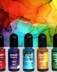 Alcohol Ink Set - New Improved Formula - 24 Highly Saturated Alcohol Inks - Fast-Drying and Permanent Inks - Versatile Alcohol Ink for Epoxy Resin, Tumblers, Fluid Art Painting, Glass, Metal Etc