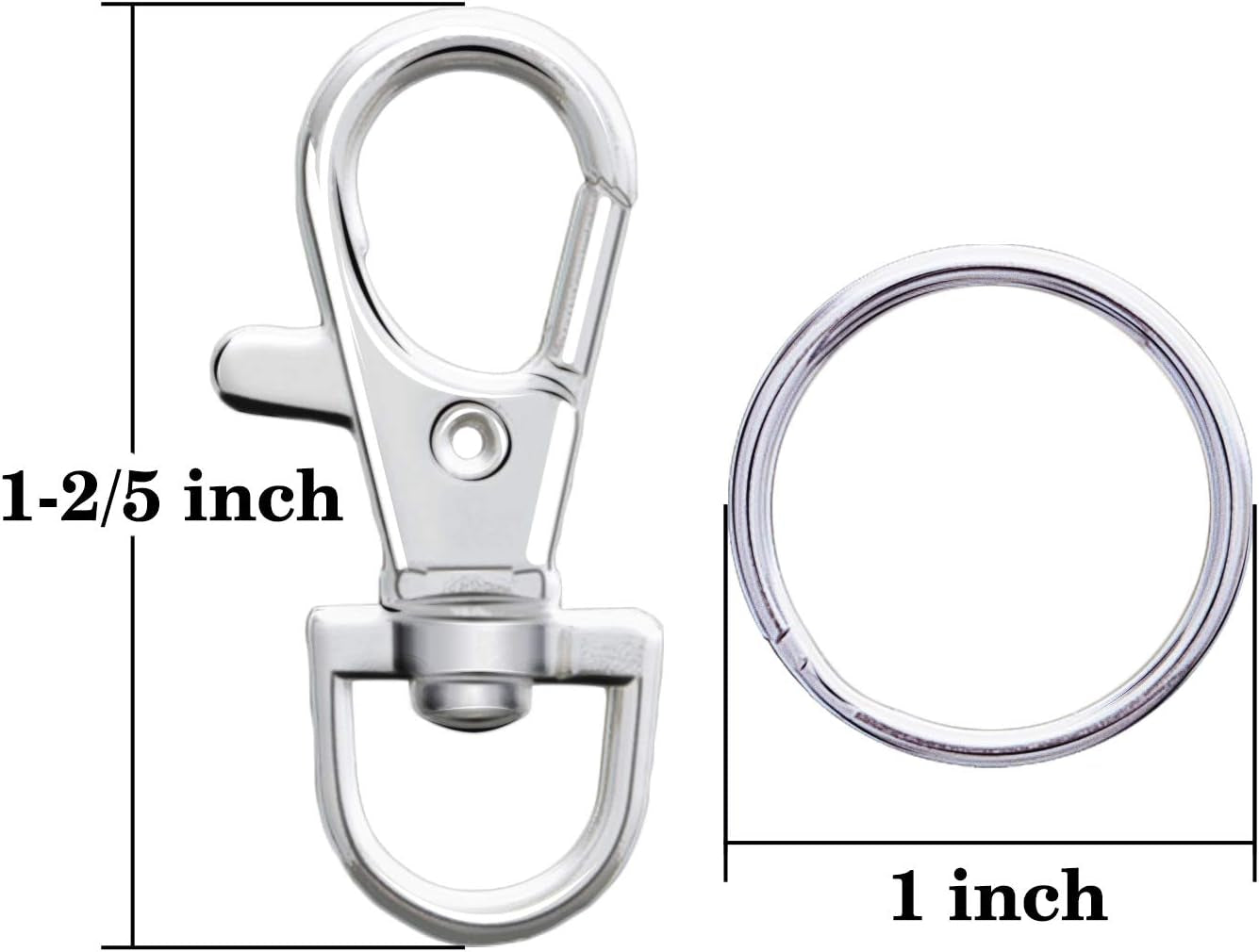 Metal Swivel Lanyard Snap Hooks and Split Key Rings Chain Hook Keychain, 100 Pieces
