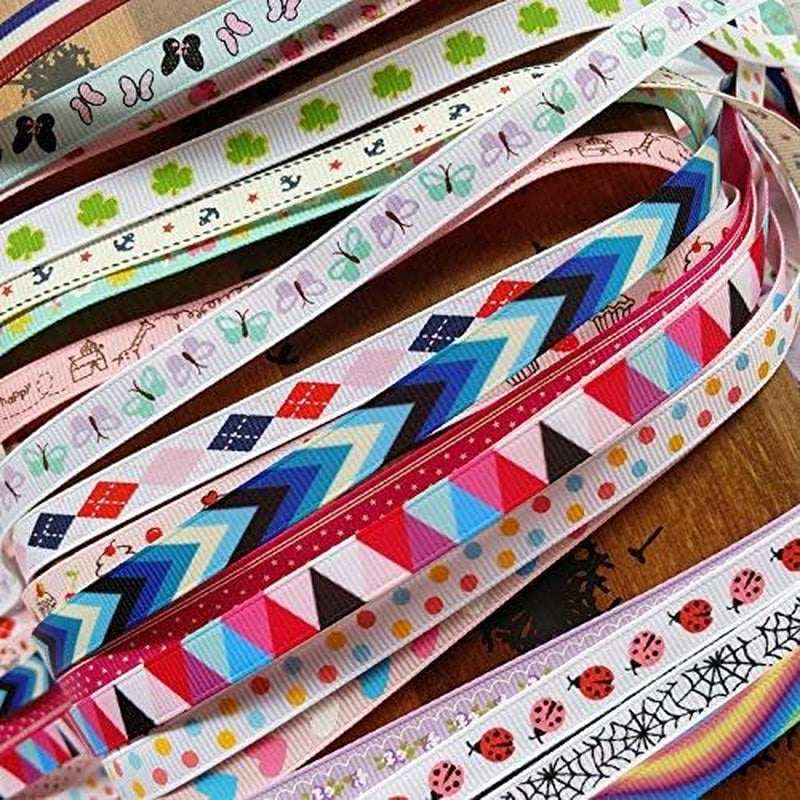 20Yards Sweet Heart Flower Dot Ladybug Cake Bird Anchor Butterfly Grosgrain Ribbon Assorted Color (3/8" (10Mm) Grosgrain Ribbons)