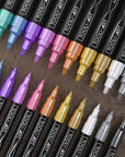 24 Metallic Acrylic Paint Pens Markers Set 0.7Mm Extra Fine and 3.0Mm Medium Tip Combo for Rock Painting, Pebbles, Canvas, Glass, Mugs, Journals, Most Surfaces. Non-Toxic, Waterbased, Quick Drying