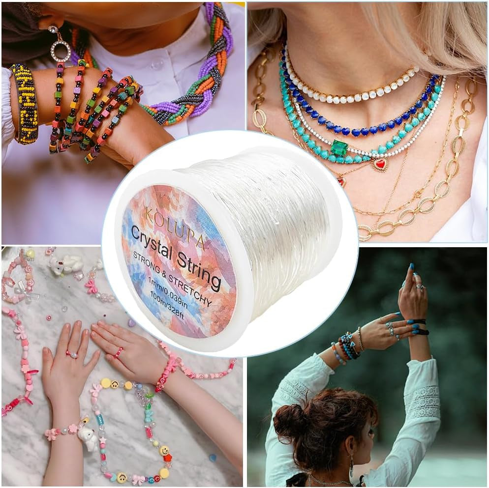 1Mm Stretchy Bracelet String Elastic String for Bracelets Making, Crystal Clear String Elastic Cord Necklace Cord Bead Cord for Friendship Bracelets, Letter Beads and Jewelry Making