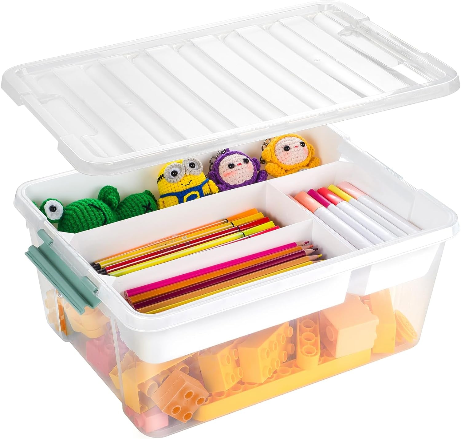 Plastic Storage Box with Removable Tray Caddy, Clear Art Supply Craft Organizers and Storage Bin, Playroom Container Organizer with Lid for Lego, Bead, Crayon, Tool, Sewing, Playdoh, Toy