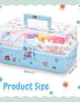 Hair Accessories Organizer 13 Inch Hair Accessories Storage Box with Fold Tray and Handle 3 Layers Plastic Tool Box Hair Accessories Organizer Box for Art Sewing Nail with Stickers (Blue)