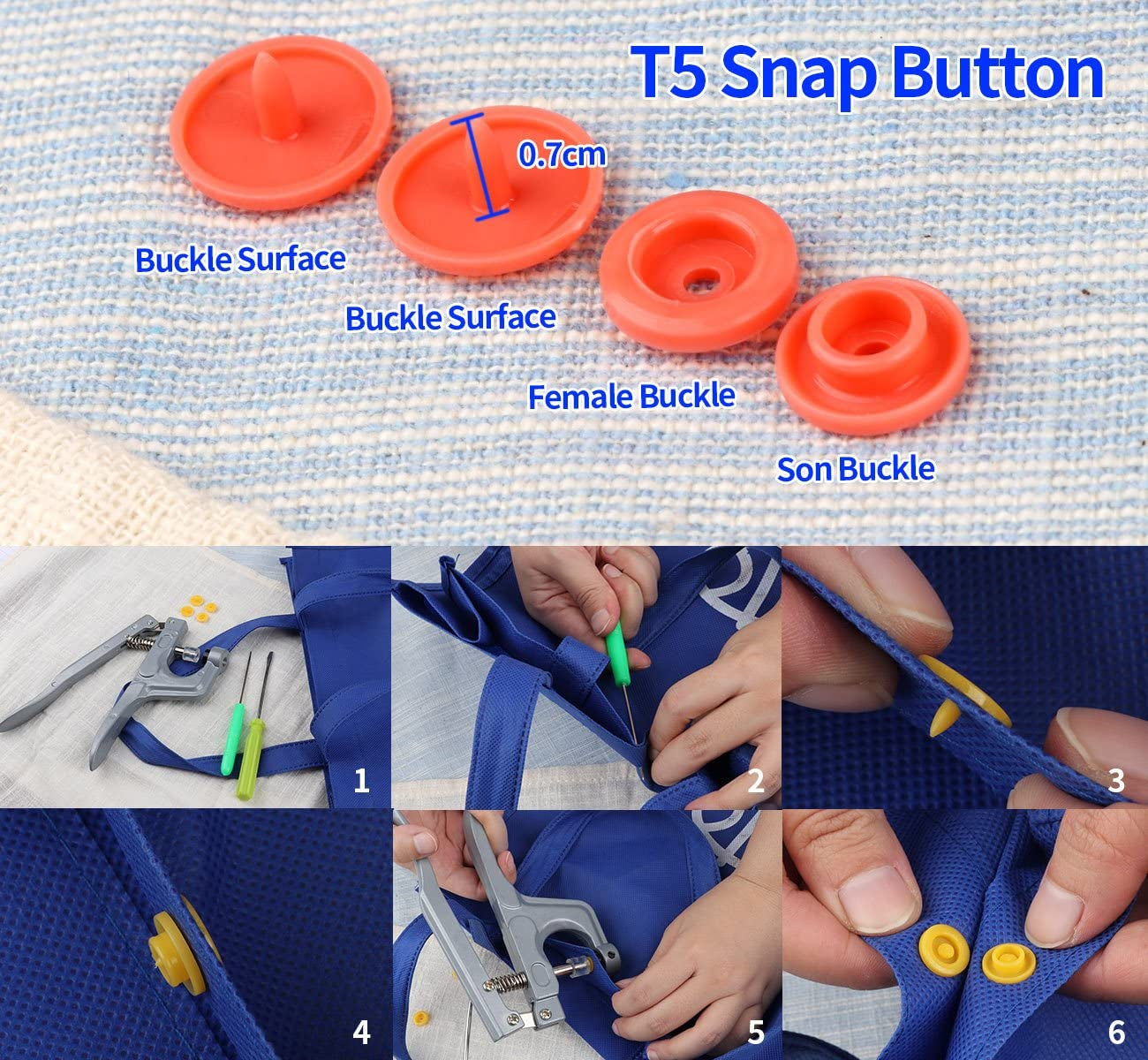 400 Sets Snap Buttons with Snap Pliers T5 Plastic Snaps No-Sew Buttons Fastener Setter for Clothing Diapers Bibs Rain Coat Crafting