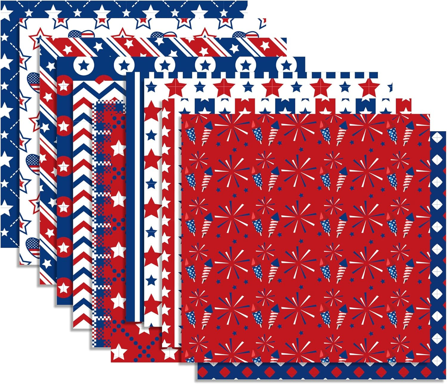 24Sheets Patriotic Pattern Paper 4Th of July Double-Sided Red Blue White Star Scrapbook Paper for Independence Day for Card Making Photo Album Crafts, 11.8&#39;&#39; X 11.8&#39;&#39; (Classic)