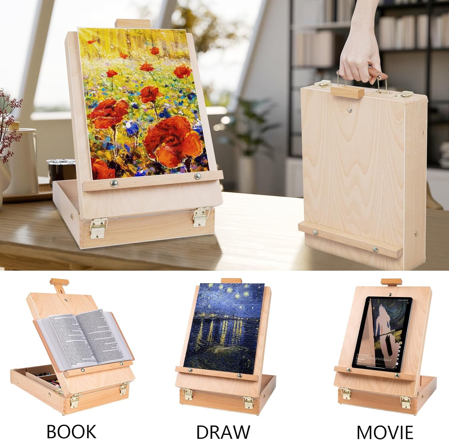 Tabletop Easel Beechwood Art Easel for Painting Canvases Table Easel Stand for Painters Painting by Numbers, Students Beginners Artist Adults