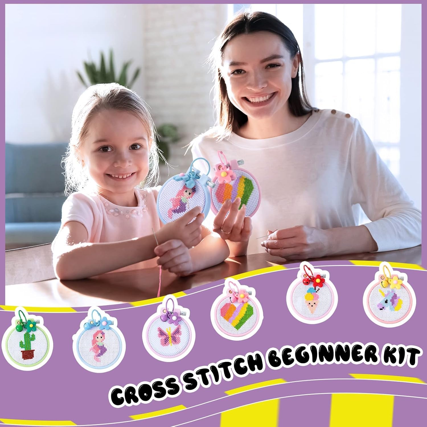 6 Sets Cross Stitch Kits for Kids Embroidery Kit for Beginners Embroidery Stitches Practice Kit Beginner Embroidery Kit Starters Cross Stitch Kits Stamped Needlepoint Kits for Beginners