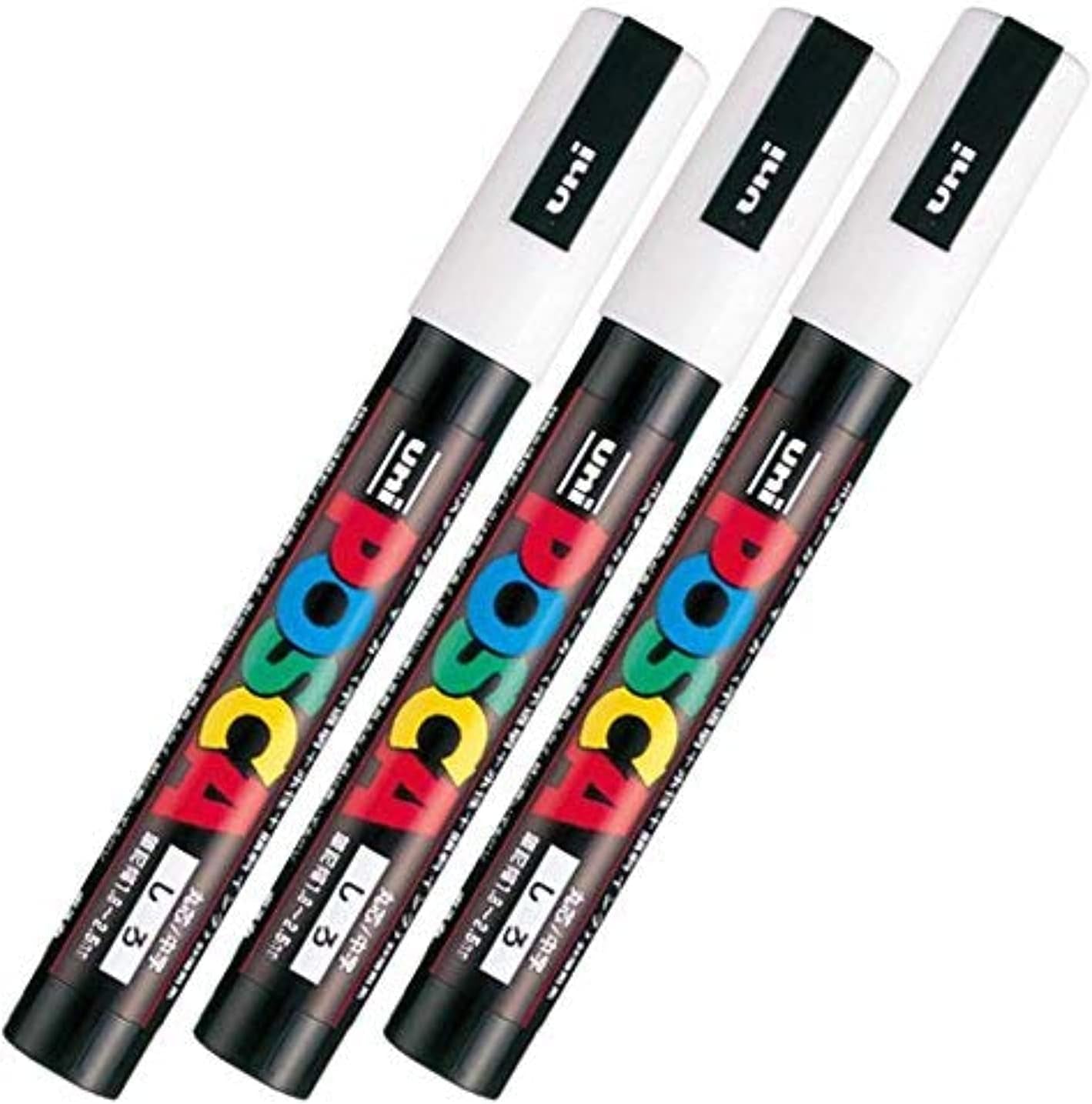 Posca Paint Marker Pen PC-5M , Medium Point, White Ink, Value Set of 3
