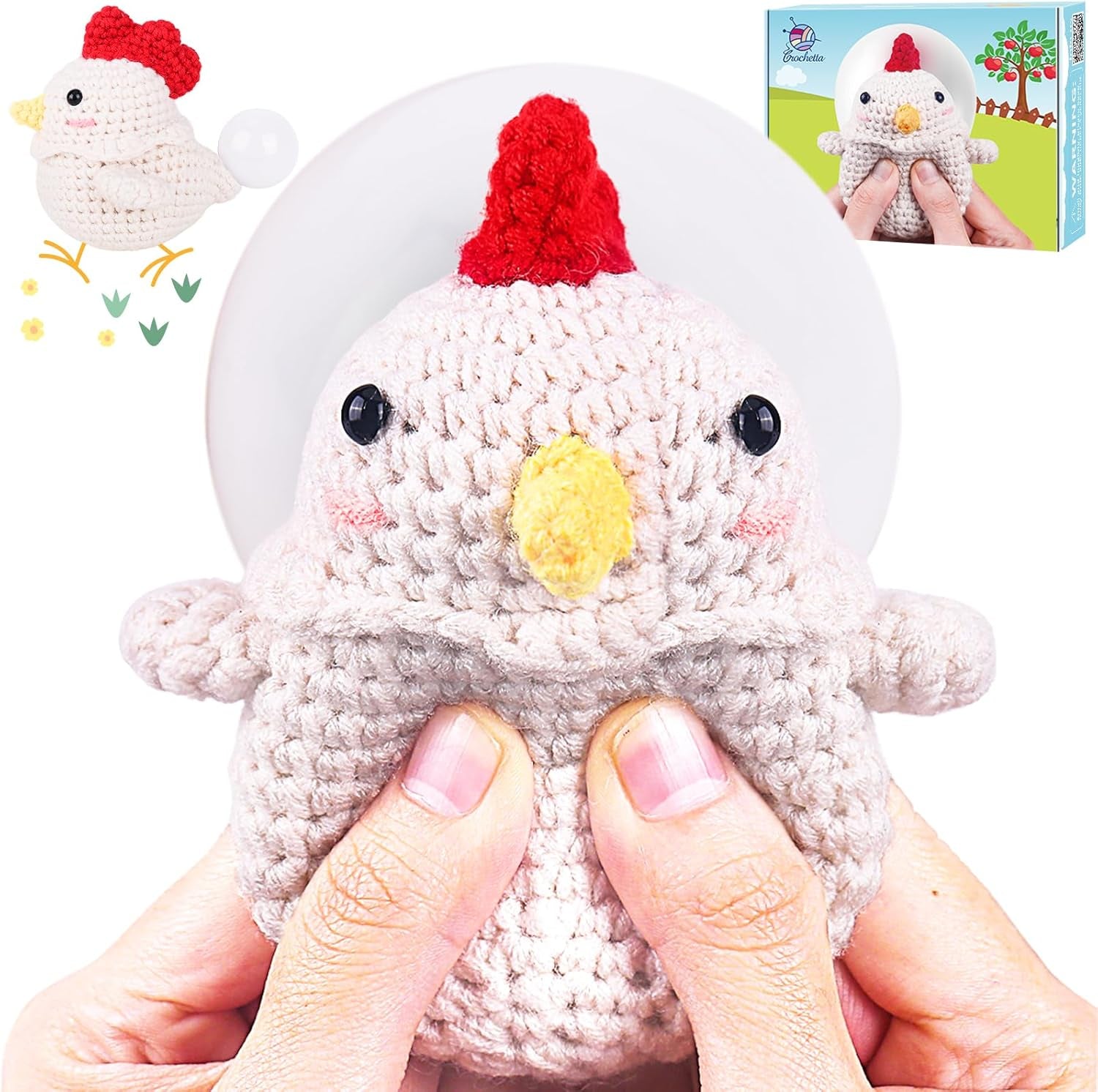 Crochet Kit for Beginners, Crochet Starter Kit with Step-By-Step Video Tutorials, Crochet DIY Knitting Supplies for Adults Kids, Chocolate Strawberry Cake(40%+ Yarn)