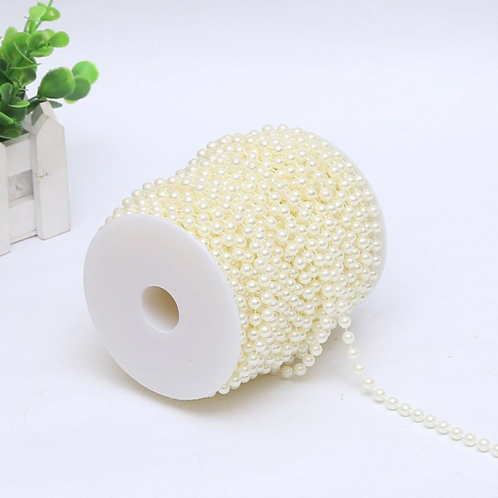 5Mm Faux Pearl Beads Garland Pearl Bead Roll Strand for Wedding Party Decoration, 99 Feet Roll (Ivory)