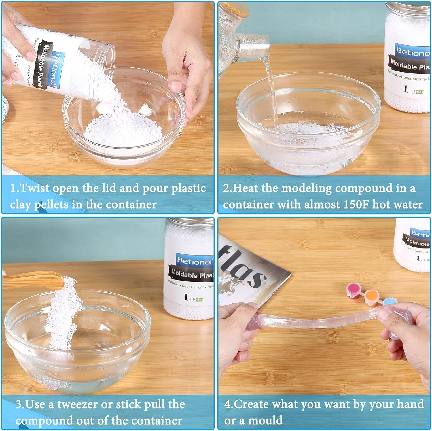 Moldable Plastic Clay, 1Lb/16Oz White Modeling Clay Thermoplastic Beads for DIY Modeling Making Creative Activity, Good Creating Teaching Kits for Adults or Kids