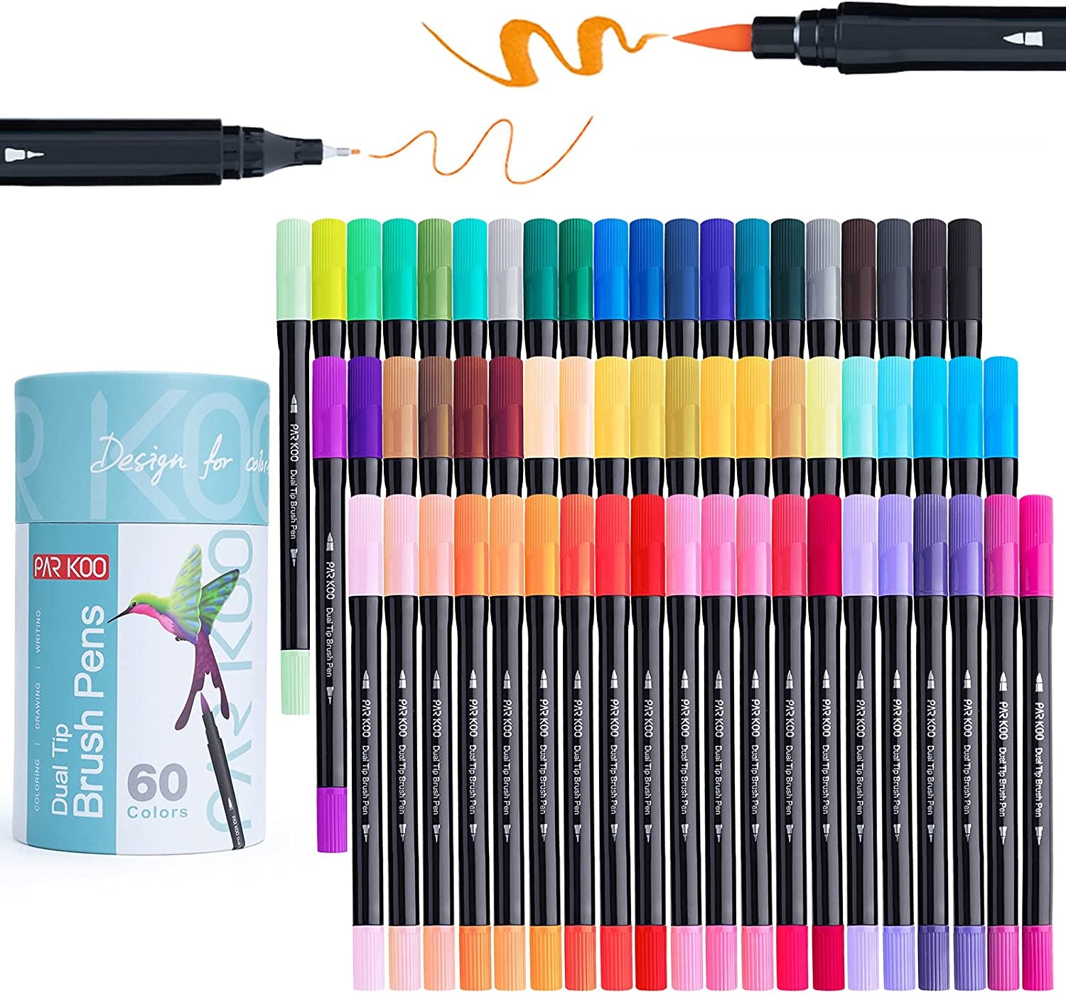 Dual Brush Marker Pens for Coloring Books, 60 Colors Artist Fine and Brush Tip Coloring Markers for Journaling Kid Adult Drawing Note Taking Writing Planning Calligraphy