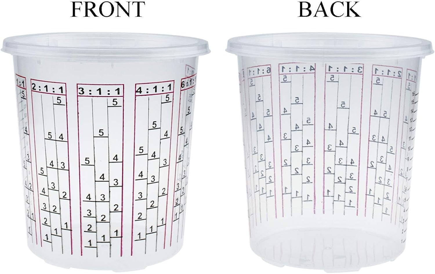30 Pack Paint Mix Cups with Lids, 32 Ounce Plastic Paint and Epoxy Mixing Cups with Calibrated Mixing Ratios on Side of Cup, for Paint, Activators, and Thinner