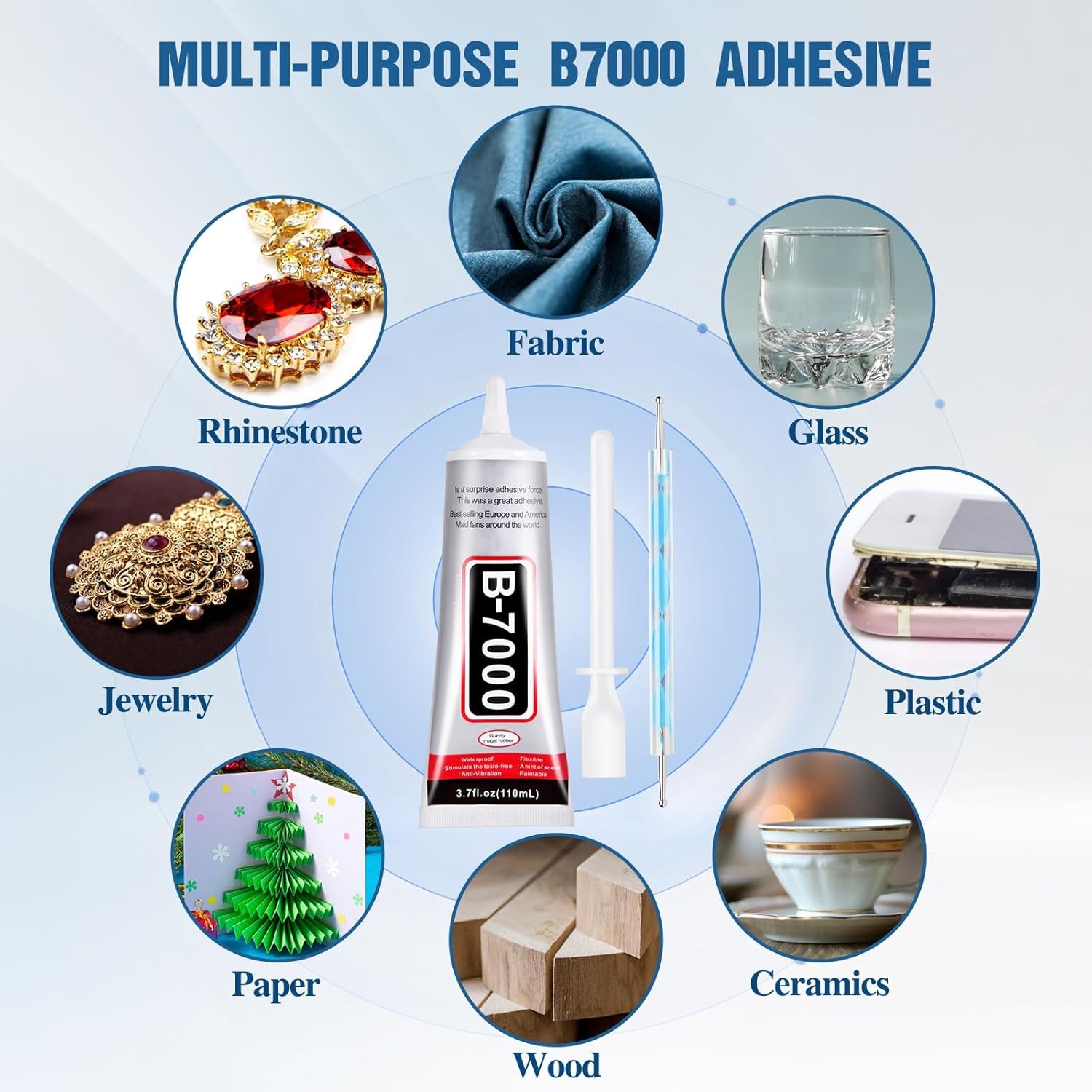 110 Ml B7000 Adhesive Rhinestones Glue for Crafts, B7000 Glue Clear Glue with Glue Spreaders and Dotting Pen Tool, Multipurpose Jewlery Glue for Fabric DIY Craft Makeup Shoes Jewelry Making Nail Art