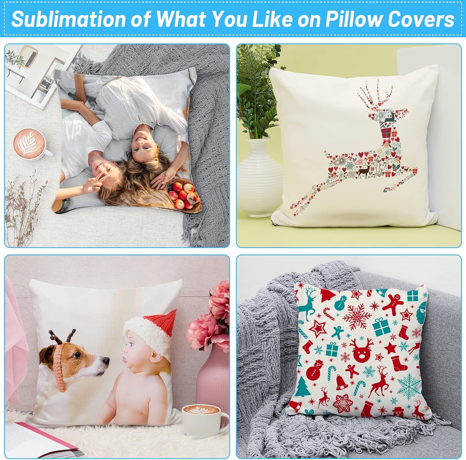 82 PCS Sublimation Blanks Products Set,  Christmas Craft Sublimation Starter Kit with 20 Car Coasters, 12 Keychains, 8 Earrings, 4 Mouse Pads, 3 Pillow Covers, 3 Puzzles