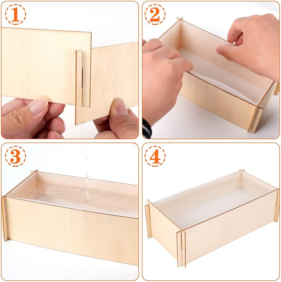 2PCS Different Size Silicone Resin Molds, Deep Rectangle Epoxy Resin Molds with Wooden Support, Large Size DIY Molds for Home Office Decoration Resin Casting